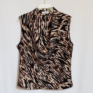 Calvin Klein - Brown and Tan Animal Print Blouse.  Size Large